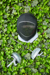 Masks for fencing, uniforms for competition. An active Olympic sport. Training for children and adults.