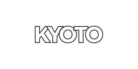 Kyoto in the Japan emblem. The design features a geometric style, vector illustration with bold typography in a modern font. The graphic slogan lettering.