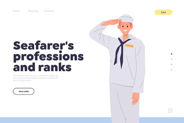 Seafarer professions and ranks landing page design website template for maritime academy online