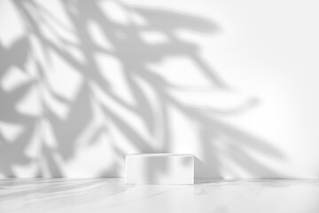 Minimal white cosmetics product presentation scene made with empty white pedestal on white...