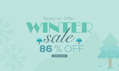 winter sale banner vector, winter sale 86% off, winter 86% off, winter sale banner background