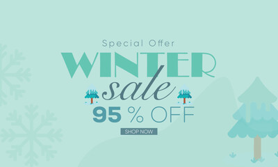 winter sale banner vector, winter sale 95% off, winter 95% off, winter sale banner background