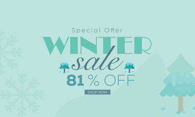 winter sale banner vector, winter sale 81% off, winter 81% off, winter sale banner background