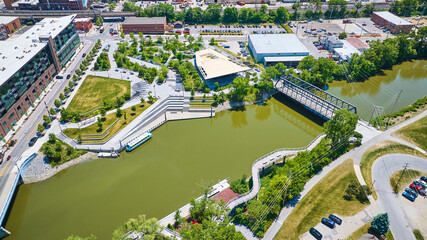 Promenade Park aerial with The Landing and Wells Street Bridge over St Mary River
