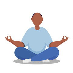 Meditating half-bald man. Illustration for yoga, meditation, and healthy lifestyle. Vector illustration in flat cartoon style.