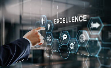 Excellence Concept. Quality Service. Businessman pressing Excellence virtual screen