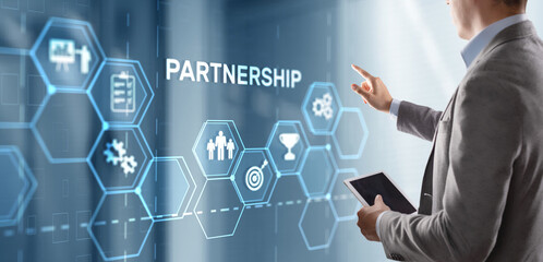Partnership of companies. Collaboration. Business Technology Internet concept