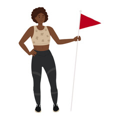 Confident african american woman holding a red flag. Success, leadership and business achievement concept.