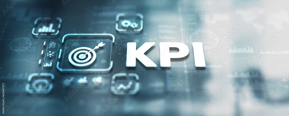 Poster kpi key performance indicator business technology concept on virtual screen