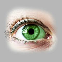 Close-up of a green eye with big eyelashes isolated- generated with AI