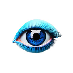 Close-up of a blue eye with big eyelashes isolated on white square shaped background generated with AI