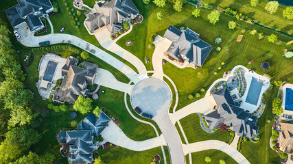 Aerial million-dollar homes rich neighborhood of houses