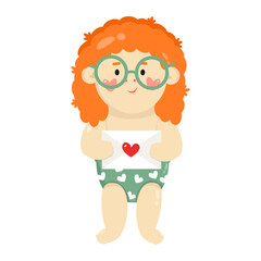 Cute adorable little girl with orange hair and love letters