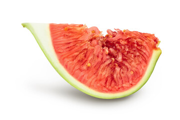 Ripe green fig fruit slice isolated on white background with full depth of field