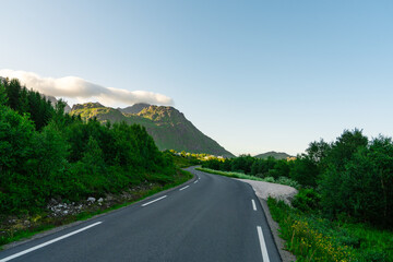 Dramatic, Picturesque scene, Breathtaking, Impressive summer landscape of lofoten island, Norway. Colorful sunny scene in Norway. Beauty of nature concept background.