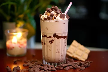 Foto op Plexiglas Kitkat chocolate shake with chocolate chips and with whipped cream © izzastic