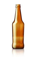 Empty brown beer bottle isolated on the transparent background