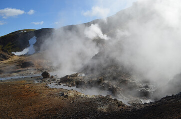 Fototapeta na wymiar Geothermal Hot Steam Vapors Rising from Volcanic Activity