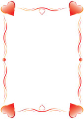 Valentine card frame with hearts. Decorative greeting card with red hearts, invitation, message announcement in vector and jpg format.