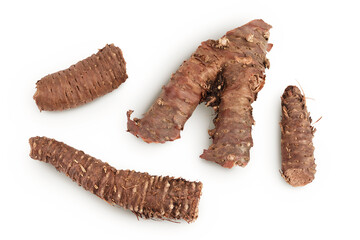 Rhodiola rosea root isolated on white background. Top view. Flat lay.