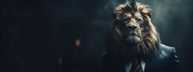 Lion businessman. Concept of power, leadership and power in the corporate world. Generative AI