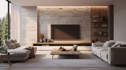 Modern living room with tv and empty walls