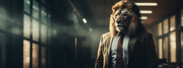 Lion businessman. Concept of power, leadership and power in the corporate world. Generative AI