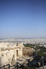 Fototapeta na wymiar Urban skyline of Athens Greece from the top of the Acropolis landmark on a blue sunny summer sky