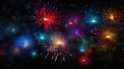 Fototapeta premium Colourful fireworks with black night sky for celebration