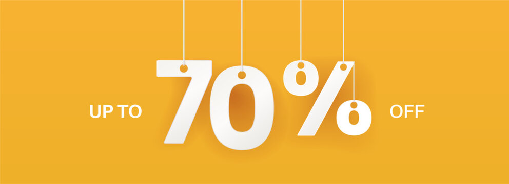 Wide yellow banner. 70 percent off banner.