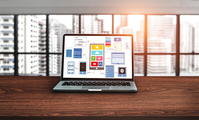 UX UI design process for modish mobile application and website . Creative prototype of wireframe...