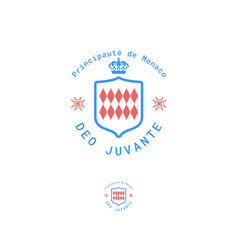 Monaco, Principality of Monaco Related Minimalistic Logo Badge Emblem Design, Coat Of Arms of Monaco, Traditional Pattern Aesthetic, Deo Juvante Tagline  Motto in Latin Included, Vector Graphic