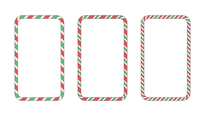 Christmas set of rectangular frames with candy cane patterns. Vector elements isolated on white background. Vertical banner. - 626672820
