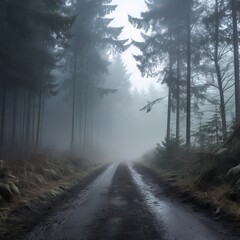 Obraz premium Photo of a suburban highway full of fog and dark colors