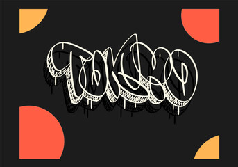 Tokyo City Japan Quick Throw up Hollow Graffiti Piece Rough Design Spray Paint Style, Urban Art, Street Art Suitable for Poster, Flier, Postcard, Tee Print for T-shirt, Advertising  Vector Graphics
