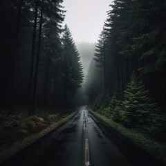 Obraz premium Photo of a suburban highway full of fog and dark colors
