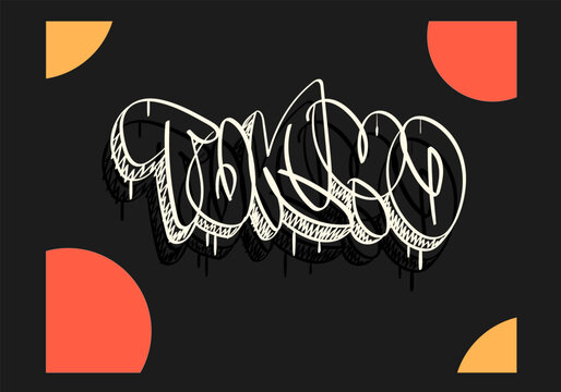 Tokyo City Japan Quick Throw up Hollow Graffiti Piece Rough Design Spray Paint Style, Urban Art, Street Art Suitable for Poster, Flier, Postcard, Tee Print for T-shirt, Advertising  Vector Graphics