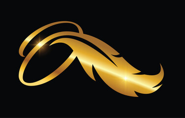 A vector Illustration of Golden Feather Monogram Logo Initial Letter O in black background with gold shine effect