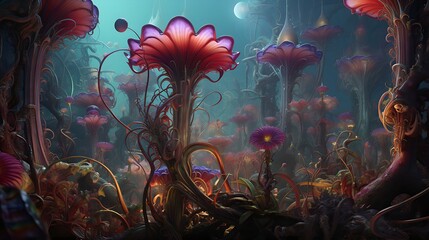 mysterious plants in an unreal environment