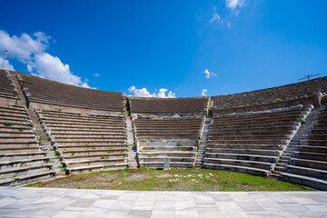 View of the ancient Greek amphitheater in Bergama Asklepion Archaeological Site.
