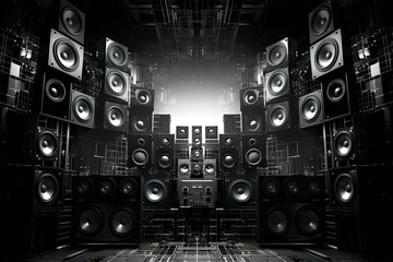 Music speakers on the wall in monochrome vintage style