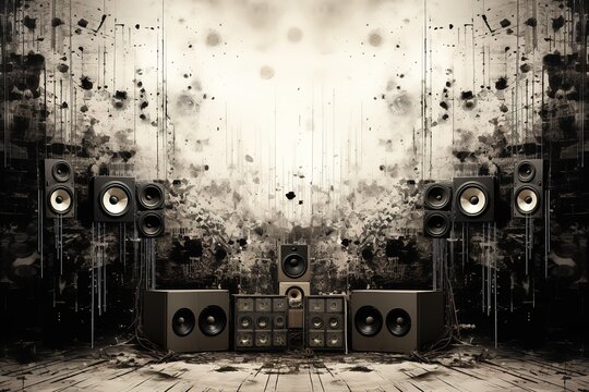 Music speakers on the wall in monochrome vintage style