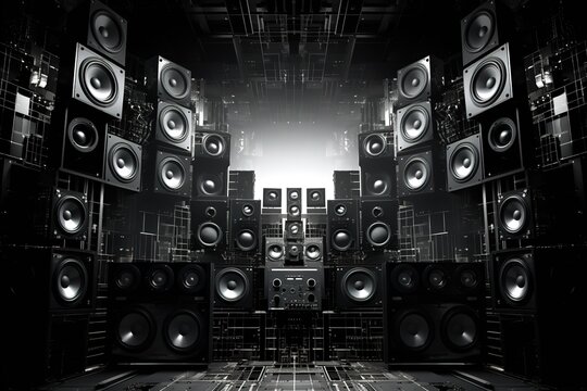 Music speakers on the wall in monochrome vintage style