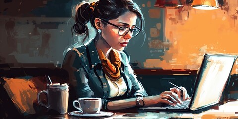 Business woman typing on laptop computer