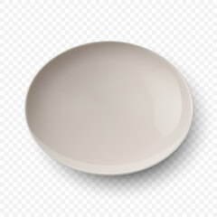 Vector 3d Realistic Beige, White Empty Porcelain, Ceramic Plate Icon Closeup Isolated. Design Template for Mockup. Stock Vector Illustration. Front View