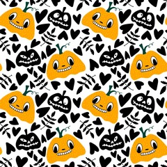 Cartoon autumn vegetable seamless Halloween pumpkins pattern for wrapping paper and fabrics and kids clothes print