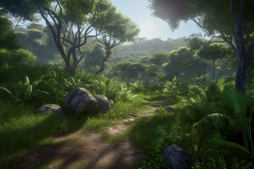 Naklejka premium Aerial view of a forest - Generative AI