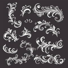Vector Vintage Decorative Swirls, Scrolls, Floral Calligraphic Design Elements, Frames , Flourishes, Borders, Dividers. Retro Curls and Filigree Ornaments, Isolated