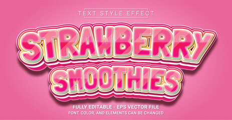 Strawberry Smoothies Text Style Effect. Editable Graphic Text Template.
