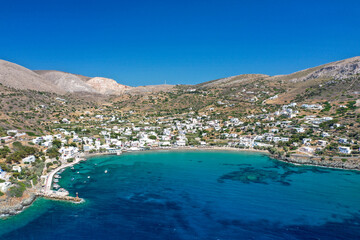 Aerial view of Kini Beach in Syros, Greece - obrazy, fototapety, plakaty